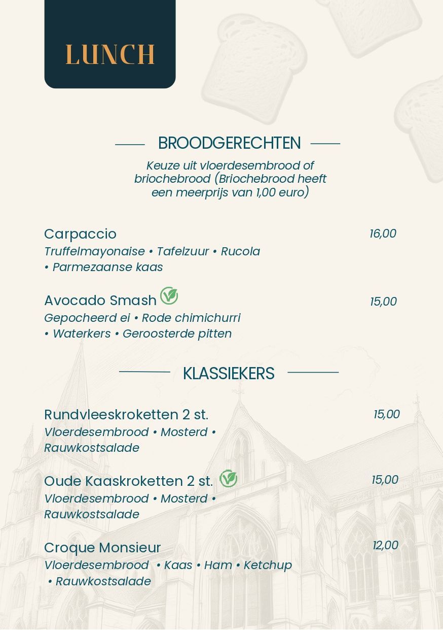 Een menukaart voor een restaurant met een afbeelding van brood erop.