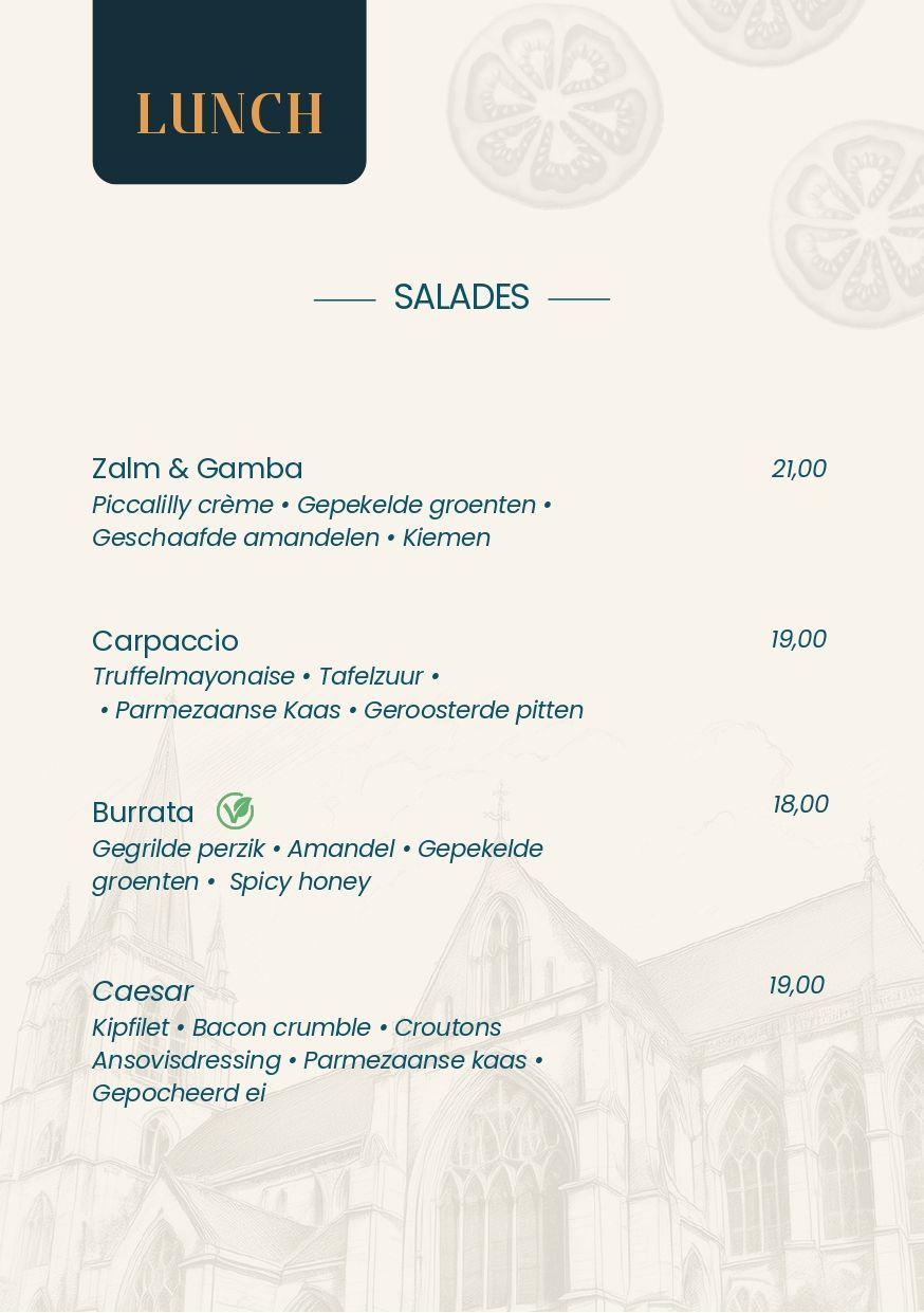 Een menu voor een restaurant met daarop een afbeelding van een gebouw.