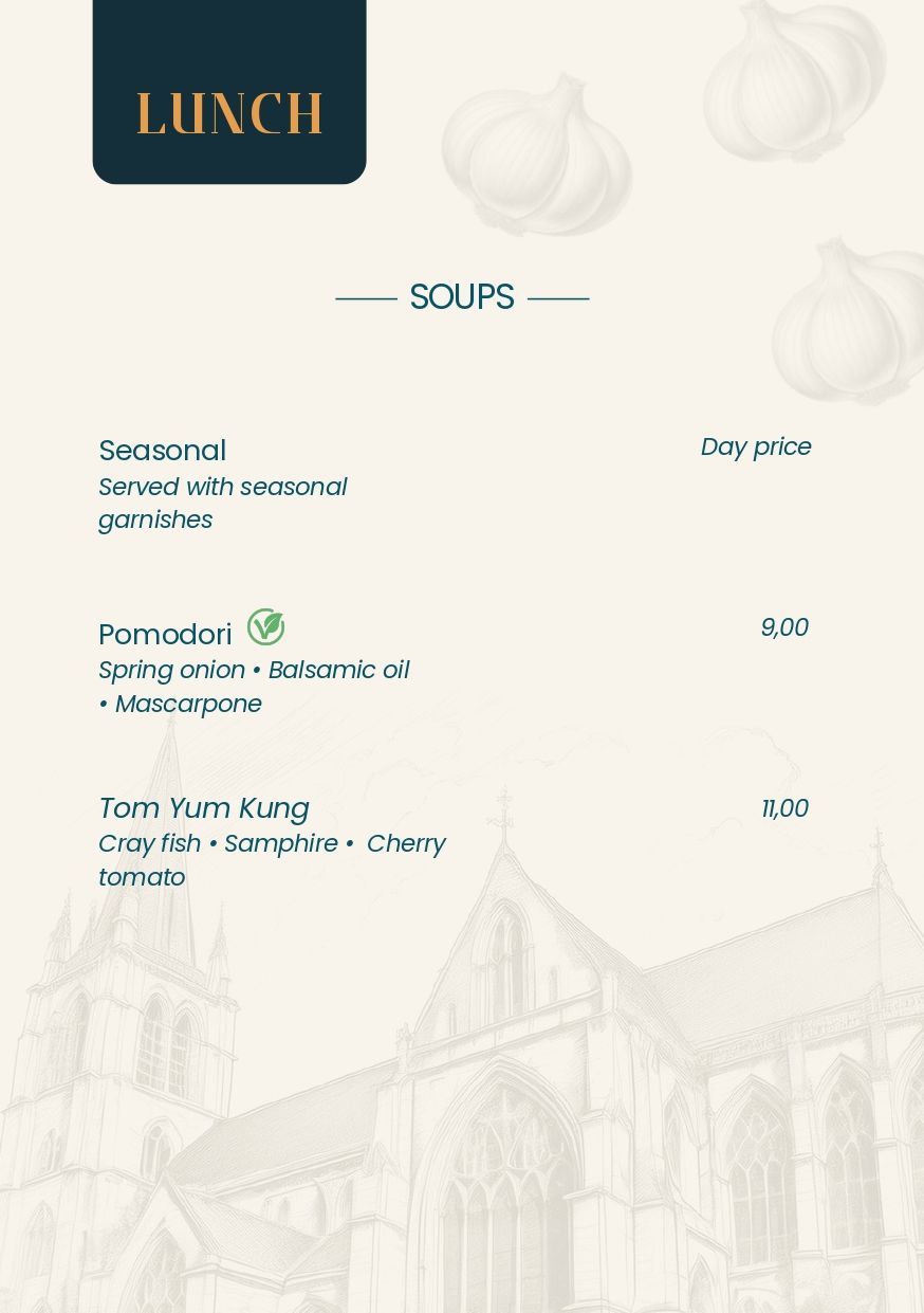 Een menu voor een restaurant met daarop een afbeelding van een gebouw.
