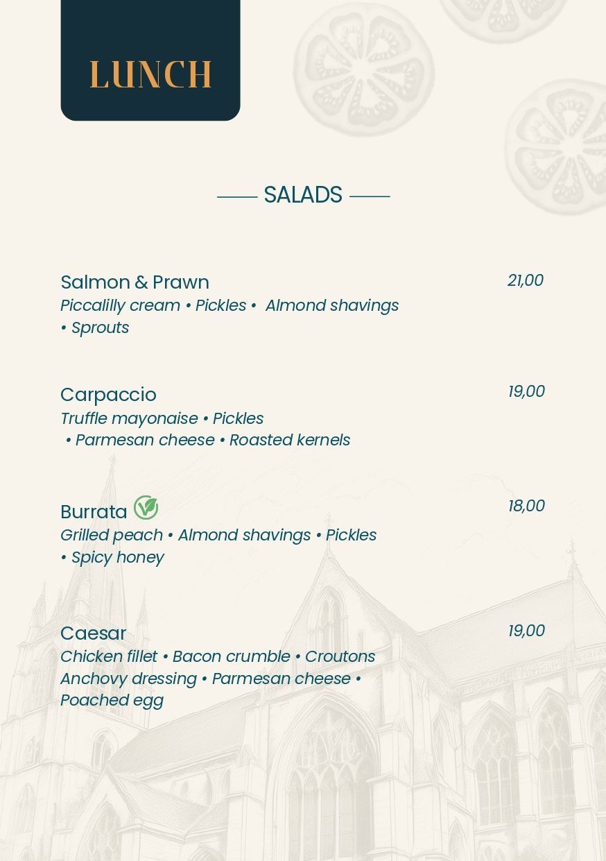 Een menu voor een restaurant met daarop een afbeelding van een gebouw.