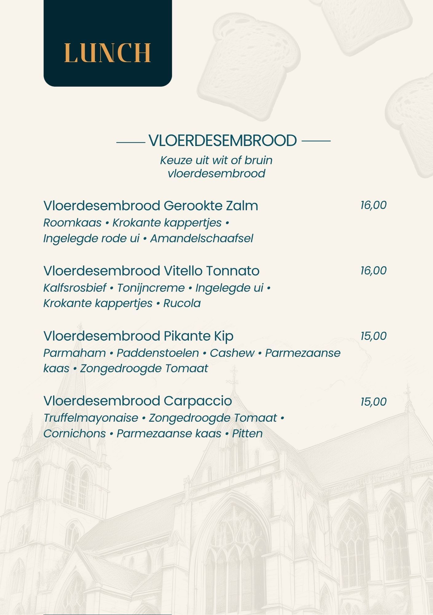 Een menukaart voor een restaurant met daarop een afbeelding van een huis.