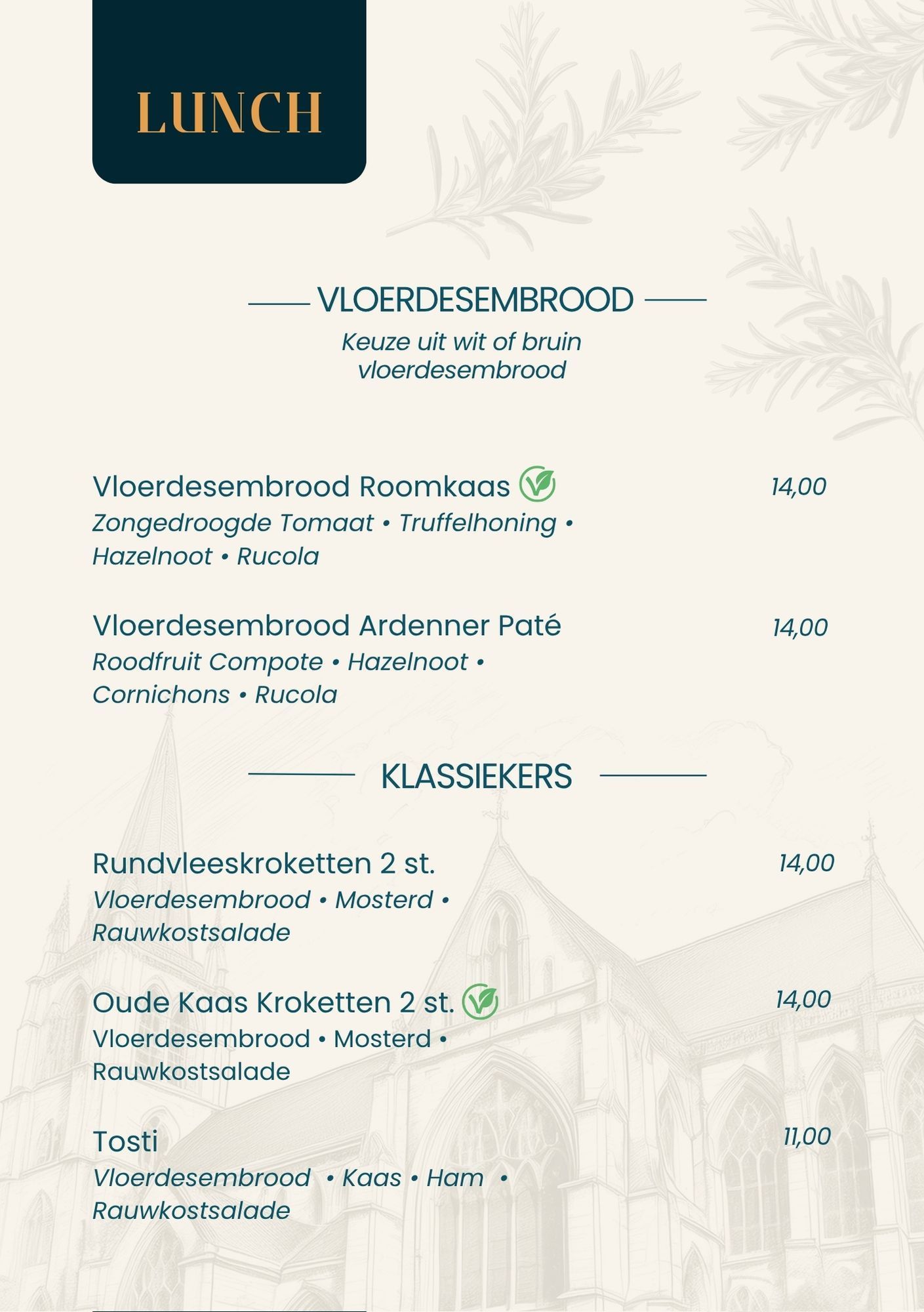 Een menukaart voor een restaurant met een afbeelding van brood erop.
