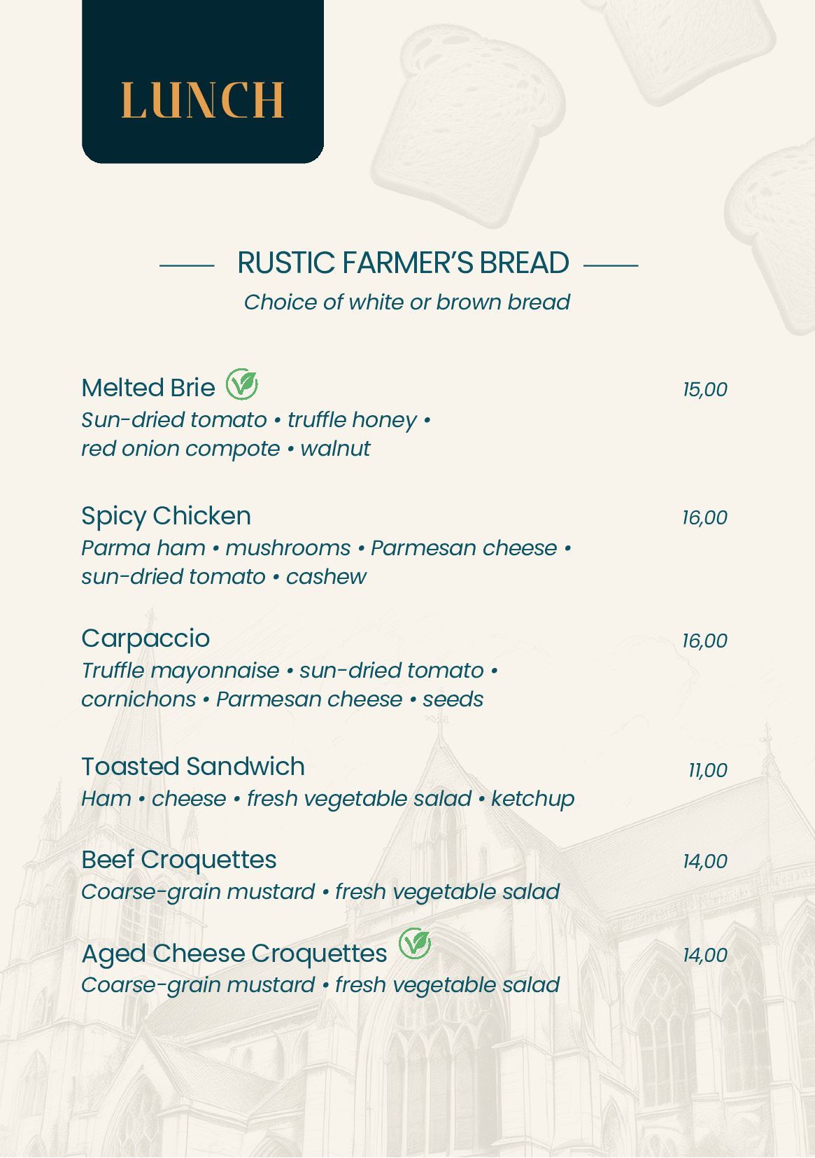 Een menukaart voor een restaurant met daarop een afbeelding van een huis.