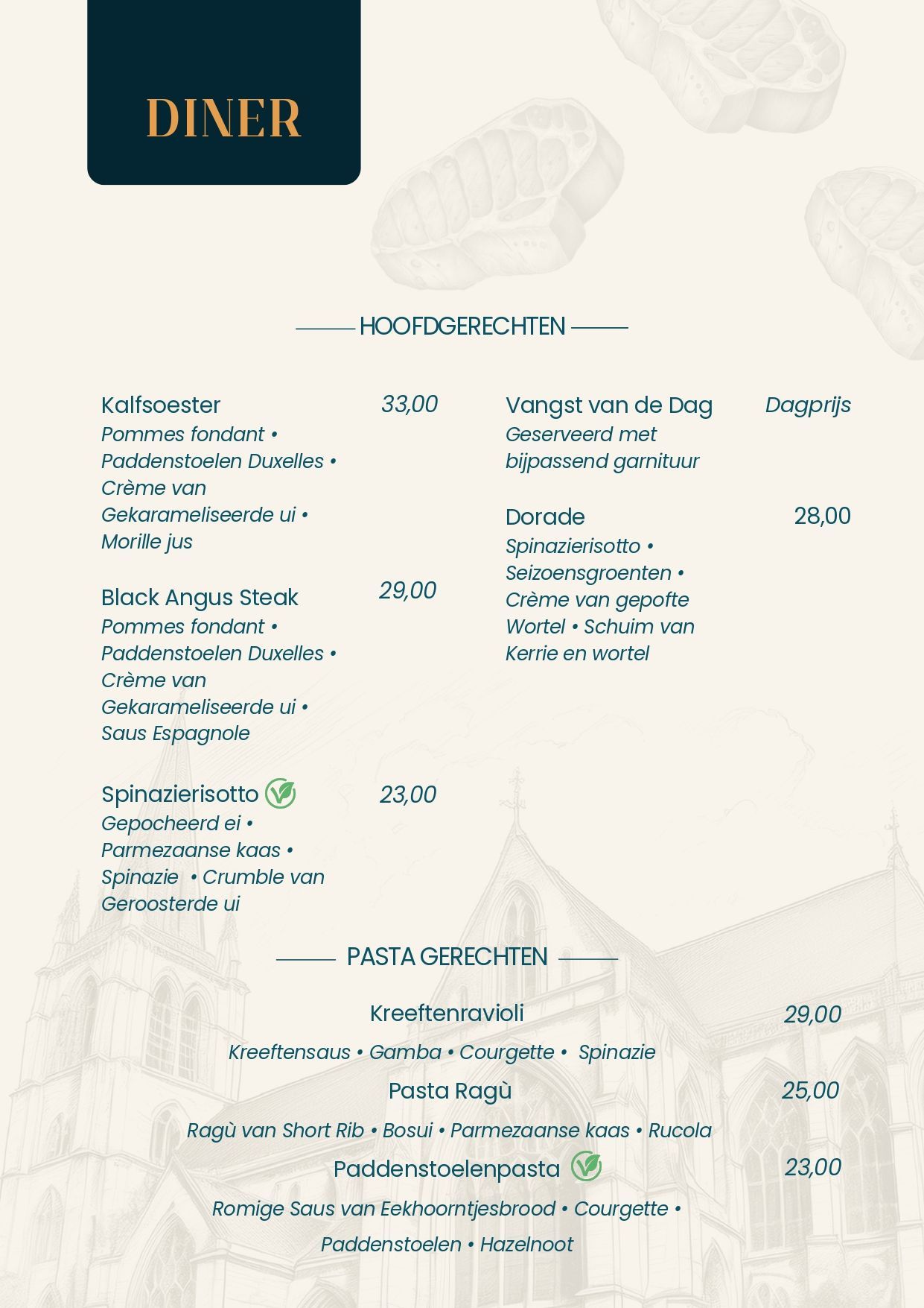 Dinerkaart Hotel Restaurant Crasborn in Thorn pagina hoofdgerechten