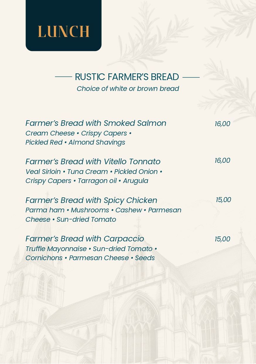 Een menukaart voor een restaurant met daarop een afbeelding van een huis.