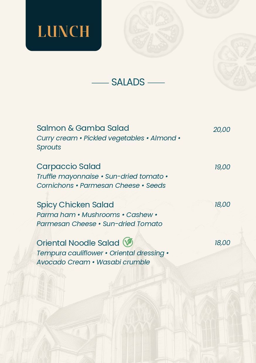 Een menu voor een restaurant met daarop een afbeelding van een gebouw.