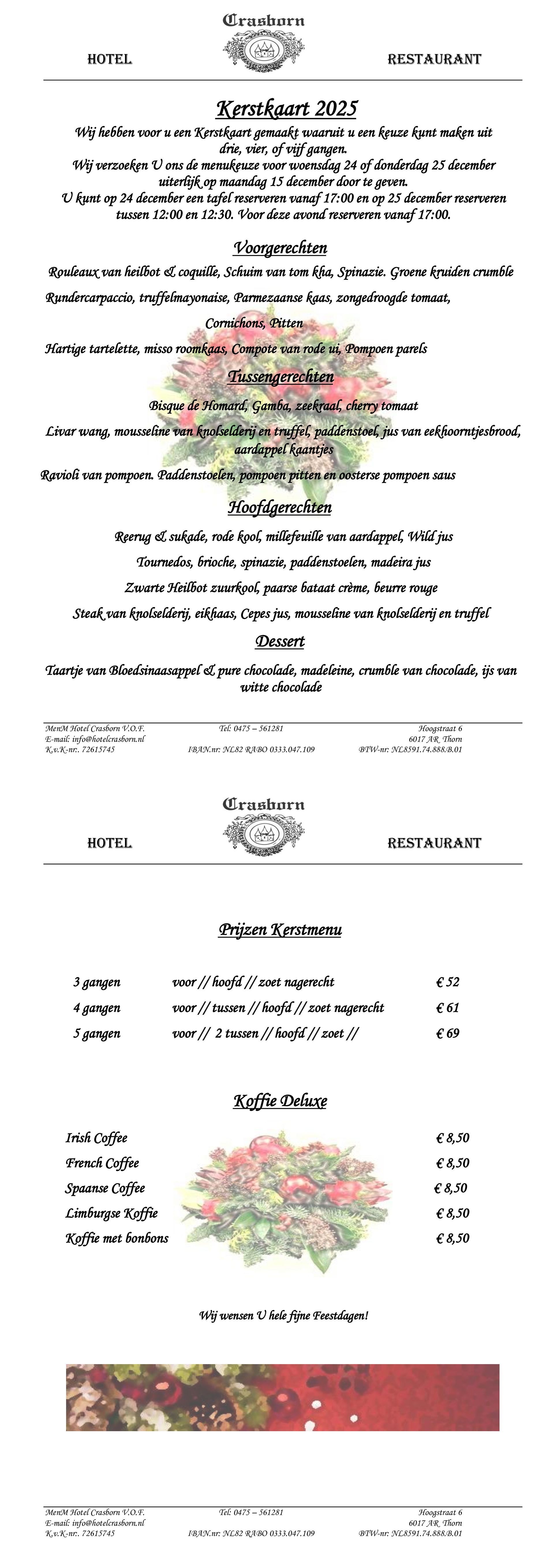Een dinerkaart met een afbeelding van de Abdijkerk in Thorn.