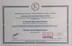 A certificate from universidad catolica santa teresa de jesus de avila