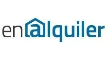 El logotipo de en alquiler es un logotipo azul y blanco con una casa en él.