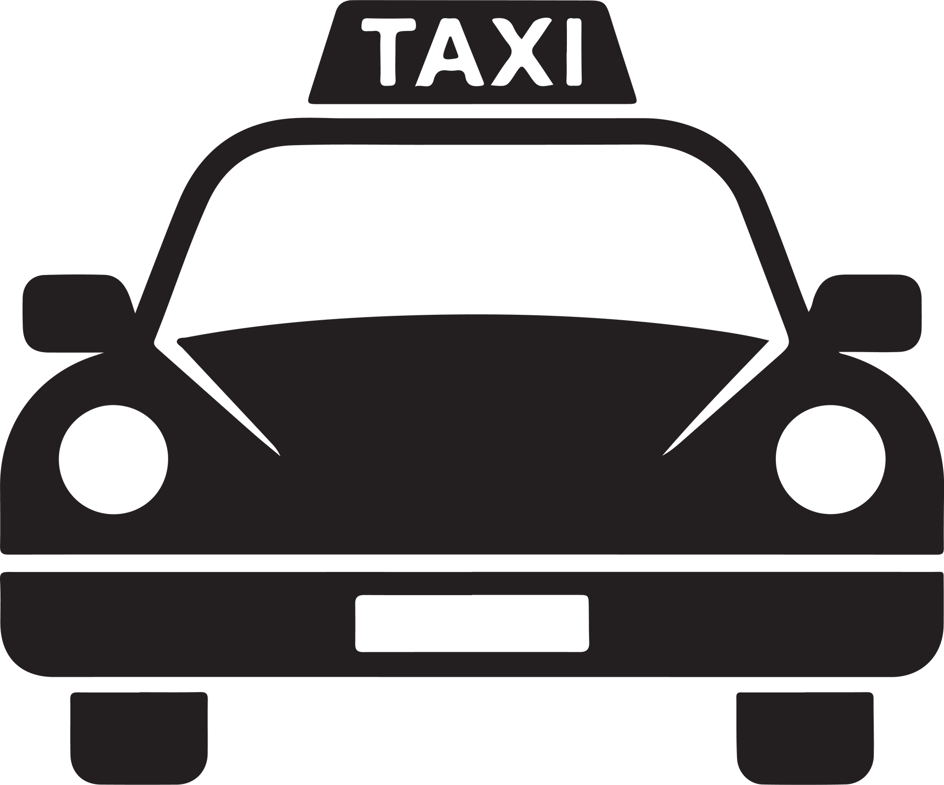 Taxi noir avec panneau TAXI sur le toit.