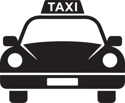 Taxi noir avec panneau TAXI sur le toit.
