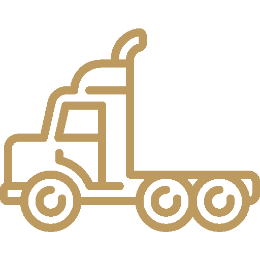 ein braunes Liniensymbol eines Lastwagens auf weißem Hintergrund .