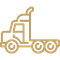 ein braunes Liniensymbol eines Lastwagens auf weißem Hintergrund .