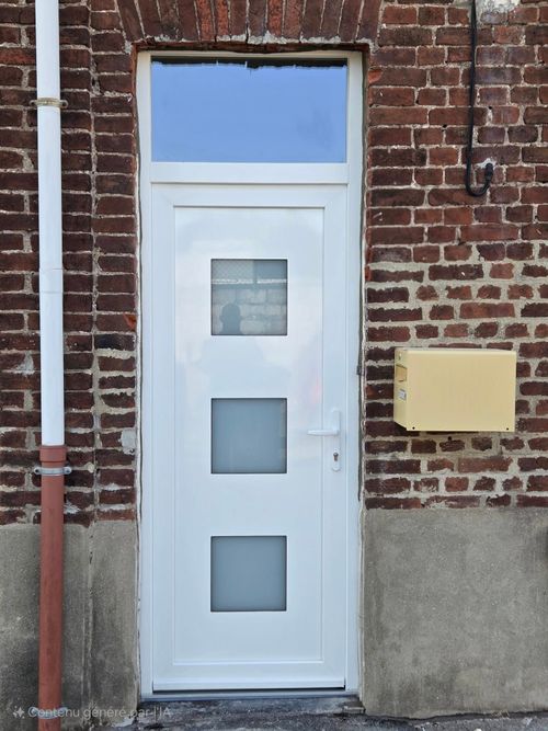 Un couloir avec trois portes ouvertes en bois clair donnant sur différentes pièces au sol en bois.