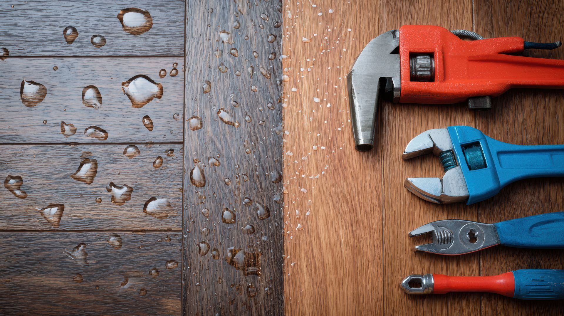 Une table mouillée avec différents outils dessus