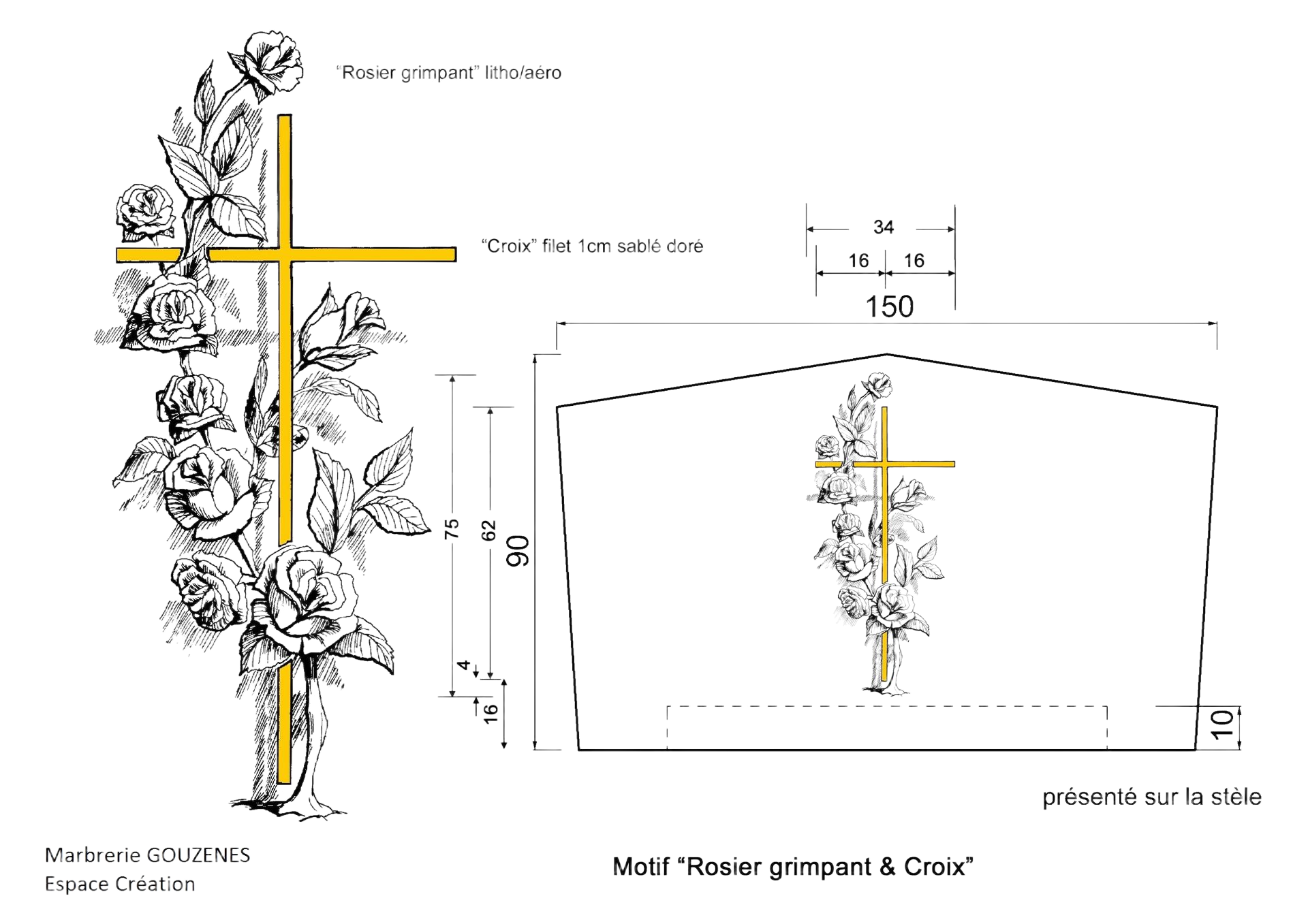 Monuments commémoratifs granit en forme de livre, ornés de détails en bronze et d'une composition florale, sur une étagère.