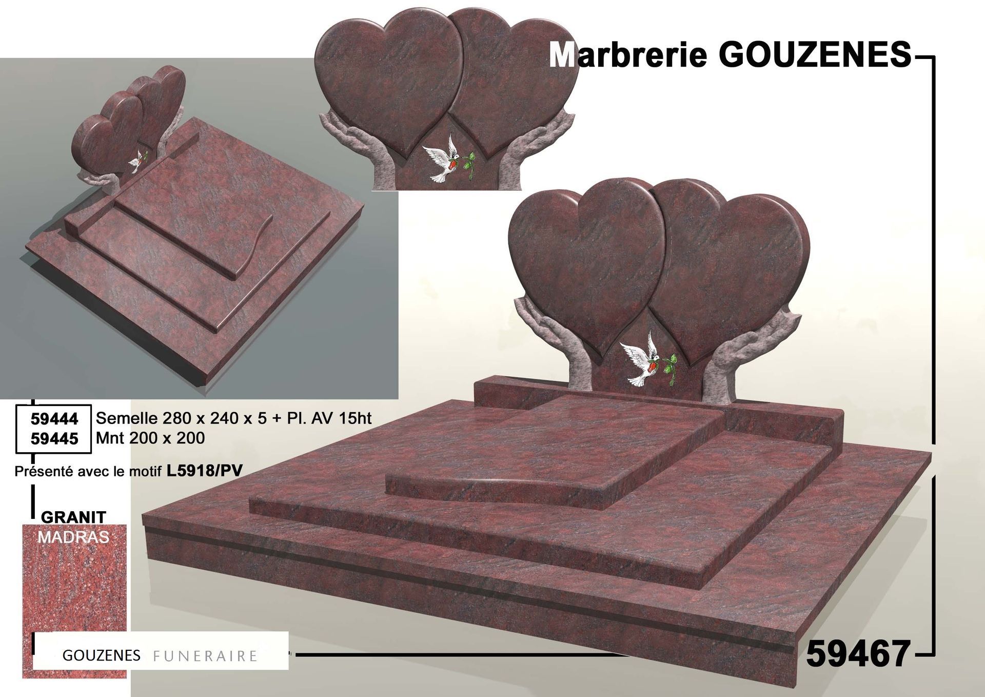 Urne sur une table recouverte d'un drap blanc avec un arrangement floral (roses jaunes, violettes et blanches), fond vert.