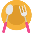 Un tenedor y una cuchara están en un plato amarillo.