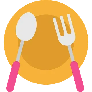 Un tenedor y una cuchara están en un plato amarillo.