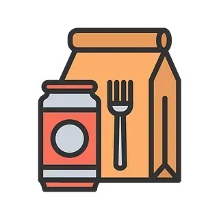 Una bolsa de papel con un frasco de comida y un tenedor.