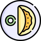 Un icono de taco en un círculo sobre un fondo blanco.
