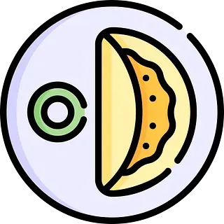 Un icono de taco en un círculo sobre un fondo blanco.