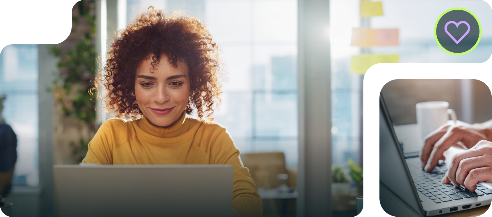 Una mujer está sentada en un escritorio utilizando una computadora portátil.