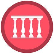 Un icono de barandilla blanca en un círculo rojo sobre un fondo blanco.