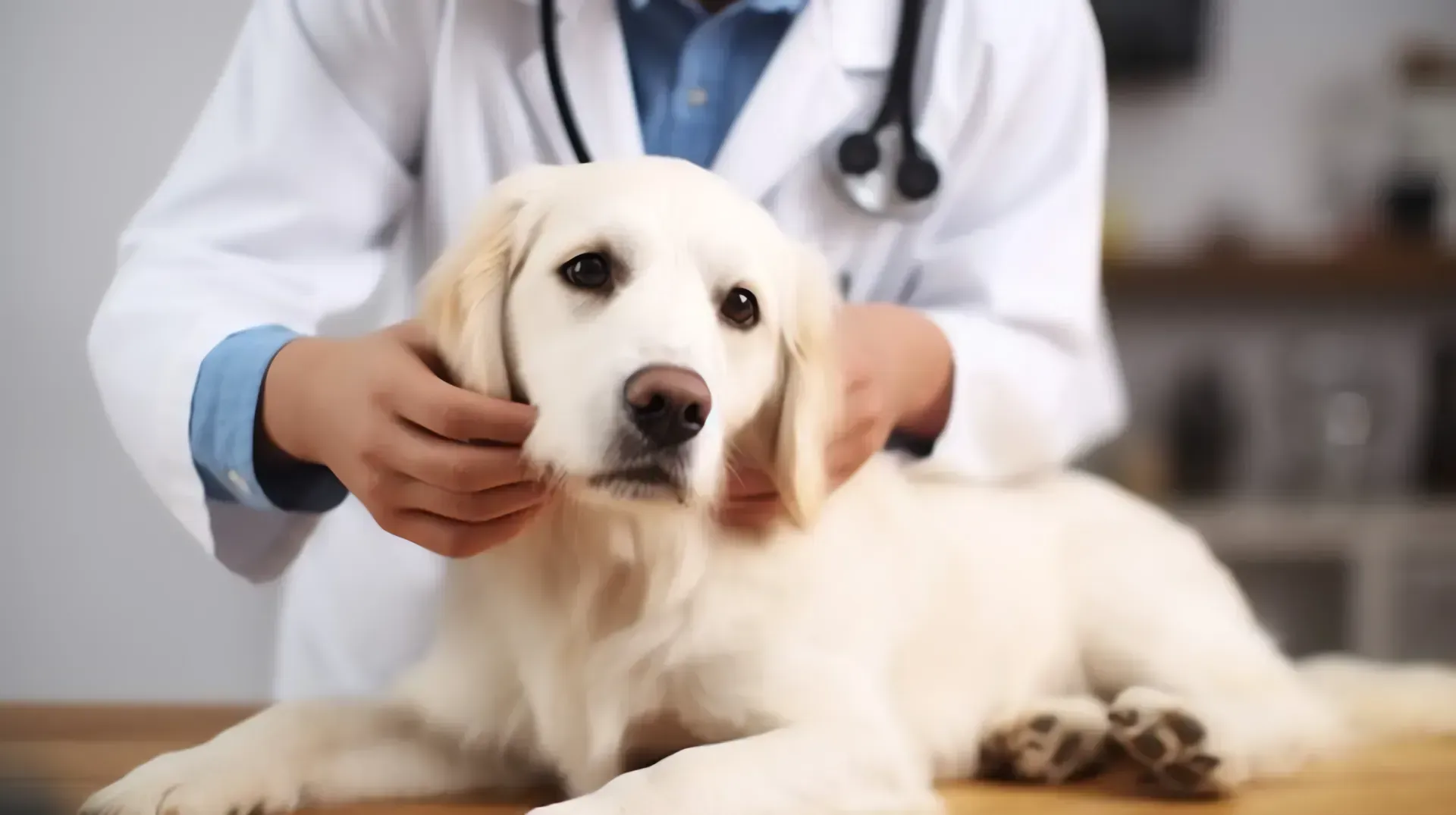 Un veterinario está examinando un cachorro en una mesa.