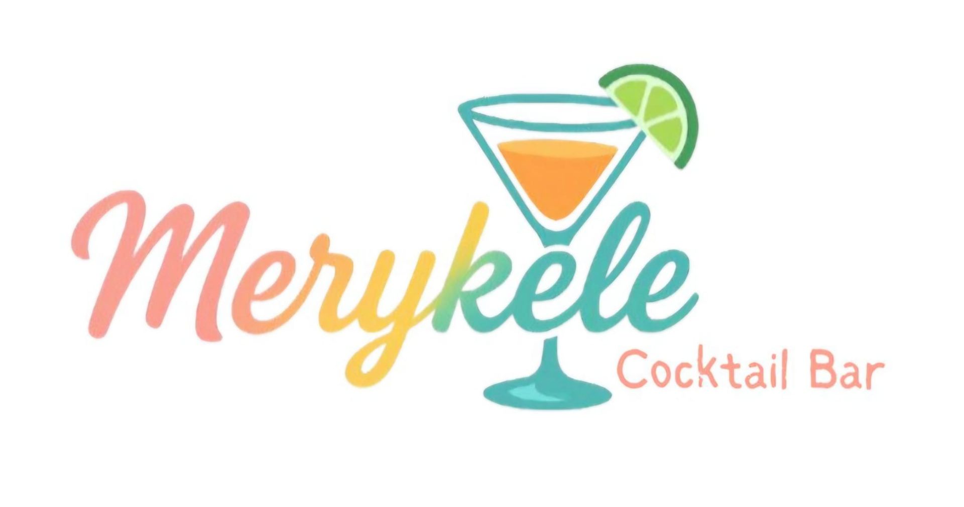 Logotipo para el bar de c&oacute;cteles Merykele que muestra una copa de martini con una bebida de naranja y una rodaja de lima