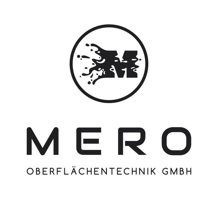 ein schwarz-weißes Logo für ein Unternehmen namens Mero Oberflachentechnik GmbH.