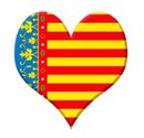 S&iacute;mbolo en forma de coraz&oacute;n con rayas al estilo de la senyera catalana y un borde azul con flor de lis en el lado izquierdo.