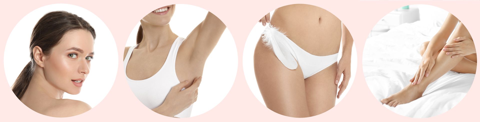 Collage de gros plans de soins de la peau montrant une femme et ses mains appliquant une lotion sur ses jambes et ses pieds