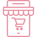 Un icono rosa de una tienda con un carrito de compras.
