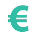 Symbole de l'euro turquoise sur fond blanc
