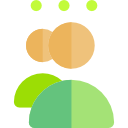 Icône abstraite de deux cercles orange superposés au-dessus de demi-cercles verts sur fond blanc