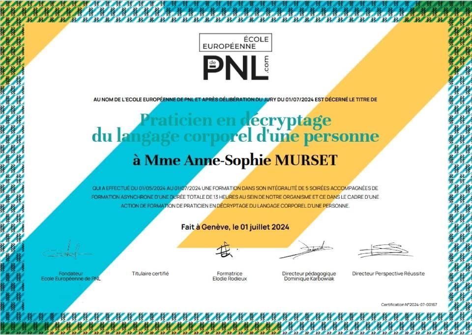 Un certificat sur lequel est écrit pnl