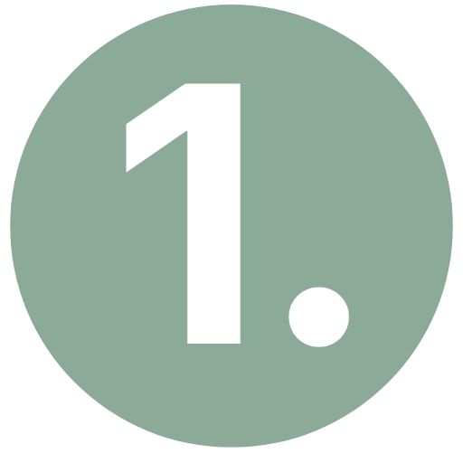 Número uno blanco con un punto en un círculo verde salvia.