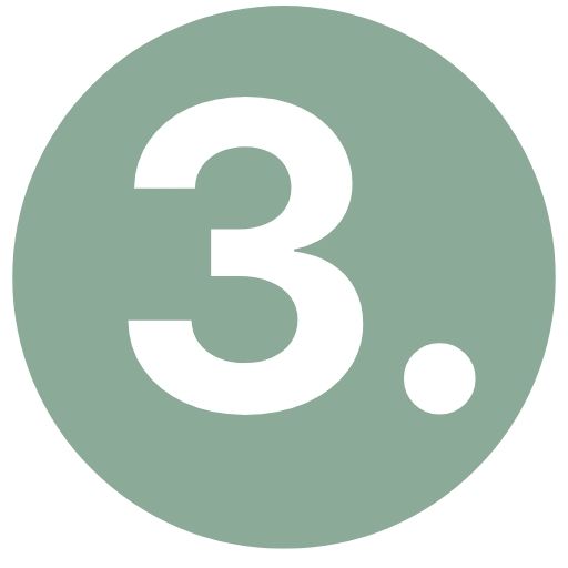 Número 3 de color blanco con punto sobre fondo circular verde.