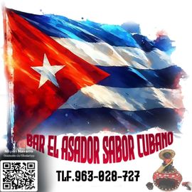 An ad for bar el asador sabor cubano shows a cuban flag