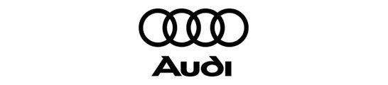 Logotipo de Audi con cuatro anillos entrelazados y el nombre de la marca debajo.