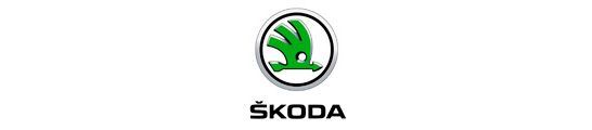 Logotipo de Škoda: flecha verde alada en un círculo, con el texto 