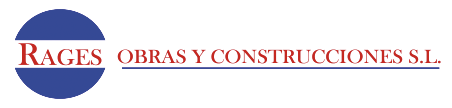 Logotipo de RAGES OBRAS Y CONSTRUCCIONES SL Círculo azul con el nombre "RAGES" en su interior.