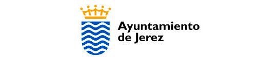 Logo of Ayuntamiento de Jerez, featuring a gold crown above blue wavy lines. Text: Ayuntamiento de Jerez.