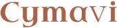 Logotipo de Cymavi en letras serif marrones con texto estilizado en min&uacute;sculas y una l&iacute;nea curva sobre la i