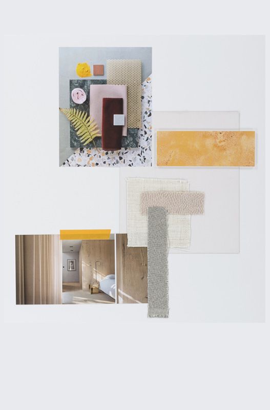 Eine Collage aus Bildern eines Schlafzimmers mit einem Bett