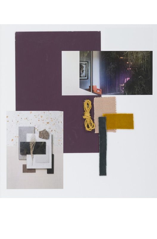 Eine Collage aus verschiedenfarbigen Papieren und Bildern auf weißem Hintergrund