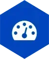 Un hexágono azul con tres servidores dentro.