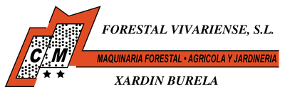 Logotipo: forma naranja con "CM" en su interior, texto "FORESTAL VIVARIENSE, SL", y "MAQUINARIA FORESTAL