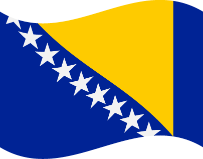 Eine blau-gelbe bosnische Flagge mit weißen Sternen darauf